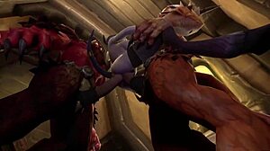 恶魔女孩在魔兽恶魔恶搞中享受双插