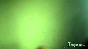 Felicity flexibly sucks tongue in shaved fetish scene