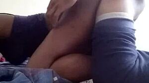 Horny ebony woman fucks passionately on the floor with intense details