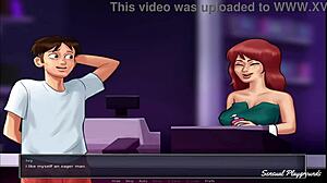 हॉर्नी होर रिवर्स काऊगर्ल में समरटाइम सागा लेस्बियन डिल्डो सीन राइड करती है!