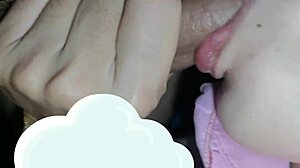 Amateur brunette gets a sloppy blowjob from a black cock