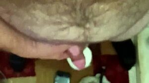 POV view of stroking my cock with hard nipples exposed.