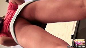 Little 18+ ass shakes in panties under skirt for you