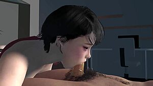 Эй, хочешь посмотреть эту горячую 3D хентай утреннюю сцену минета?