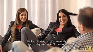 Daddy4K Rossz csajok csábítják a mostohapapát tiltott hármasba borotvált barnákkal