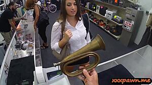 big ass woman, 'why are you ramming me so hard at the pawnshop?' she asks the dude