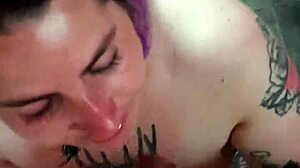 Blonde girlfriend performs deepthroat blowjob