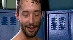 Guy sucking three in locker room