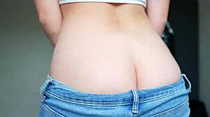 Teen's big ass peeks out during house cleaning