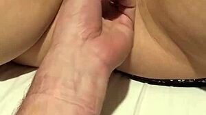 Milf fingers clit and natural tits during masturbation orgasm