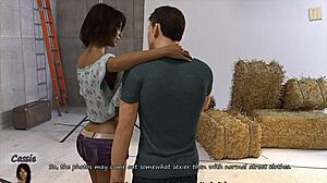 sexy brunette shows off fake big boobs in big city