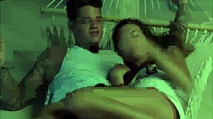 Cute sexy girl gives boyfriend a handjob