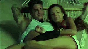 Cute sexy girl gives boyfriend a handjob