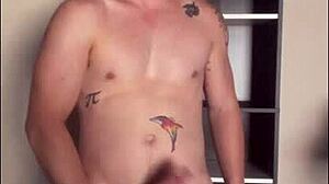 Twink jerks his big cock in the sunlight