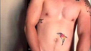 Twink jerks his big cock in the sunlight