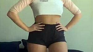 Blonde's Titties Bounce In Shorts