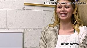 Big tit milf blows cock for stolen lingerie at work hidden cam spying amateurs