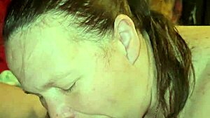 milf swallows cum after intense blowjob