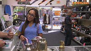 Amateur babe works at the pawnshop