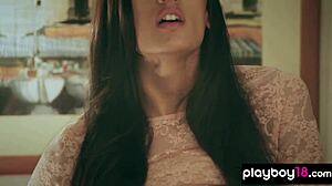 Classy Brunette Fingering in Lingerie Tease