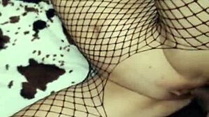 Sexwife teases husband's friend with anal in stockings