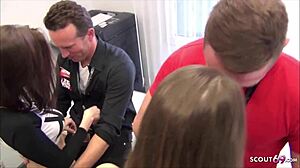 German teens Mary Wet and Sexyria swap partners at the office