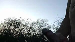 latino jerks off in forest before getting caught