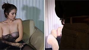 Mai Maos Delivers Erotic Striptease Showcasing Big Tits and Hairy Pussy Up Close