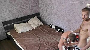 Real amateur group of three men in an activity