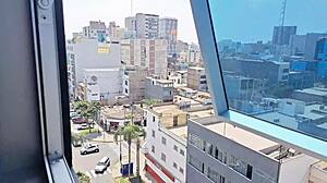 entering a nice hotel in lince with some locals