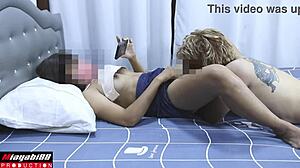 Thai student with shaved ass licks pussy, moaning horny before big cock