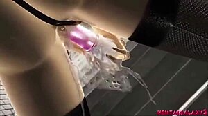 woman masturbates with dildo underpass