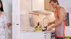 Handsome Guy Cooks Breakfast as Wife Worships His Shaved Ass.