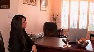 This exotic brunette babe dives into her accountant's muff with licking and doggystyle action.