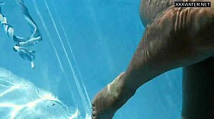 안젤리카가 수영장에서 알몸으로 벗음