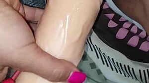 Latina amateur uses big dildo on her ass and tits