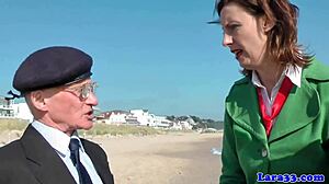 British milf gets spitroasted by senior citizens in stockings