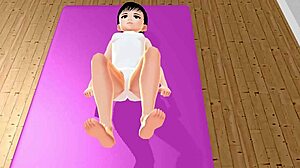 Anime girl stretches in yoga exercise routine