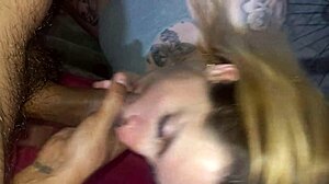 girlfriend gives blonde blowjob swallow and facial to friend