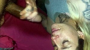 girlfriend gives blonde blowjob swallow and facial to friend