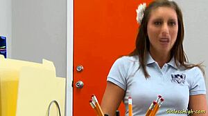 Slutty Brunette Babe Seduces Teacher Intensely