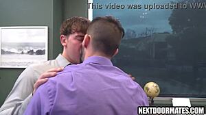 Gay office workers argue then fuck bareback