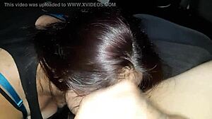 sexy cumshot scene in the bedroom with a hot brunette