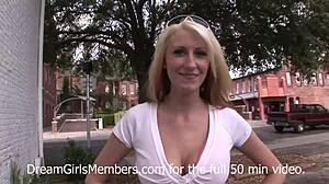 Addison exposes her big natural tits outdoors in public solo