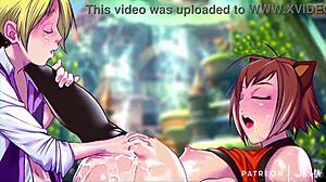 Karl dominates Makoto with monster cock in BlazBlue