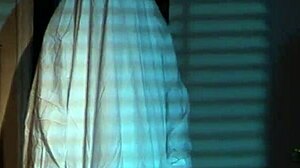 Beautiful woman in costume for Halloween, sexy nude scenes