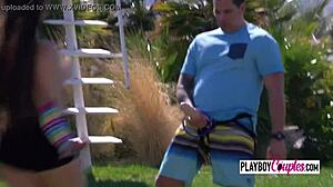 Wow, Swinger Wives Expose Their Big Titties and Give Blowjobs in the Backyard!