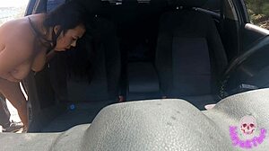 big tits babe fucks stranger in car while he jerks 😏