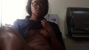 Ebony Babe Fingers Her Pussy to Intense Orgasm on Bathroom Counter!