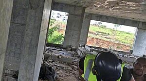 workers bang bareback in empty construction building